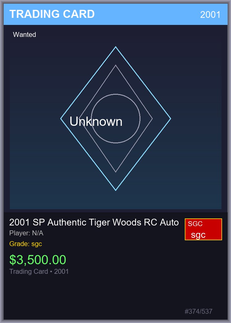 2001 SP Authentic Tiger Woods RC Auto